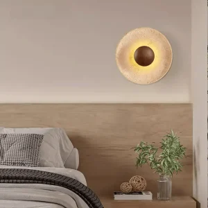 Applique Murale LED Ronde en Pierre et Bois Botime