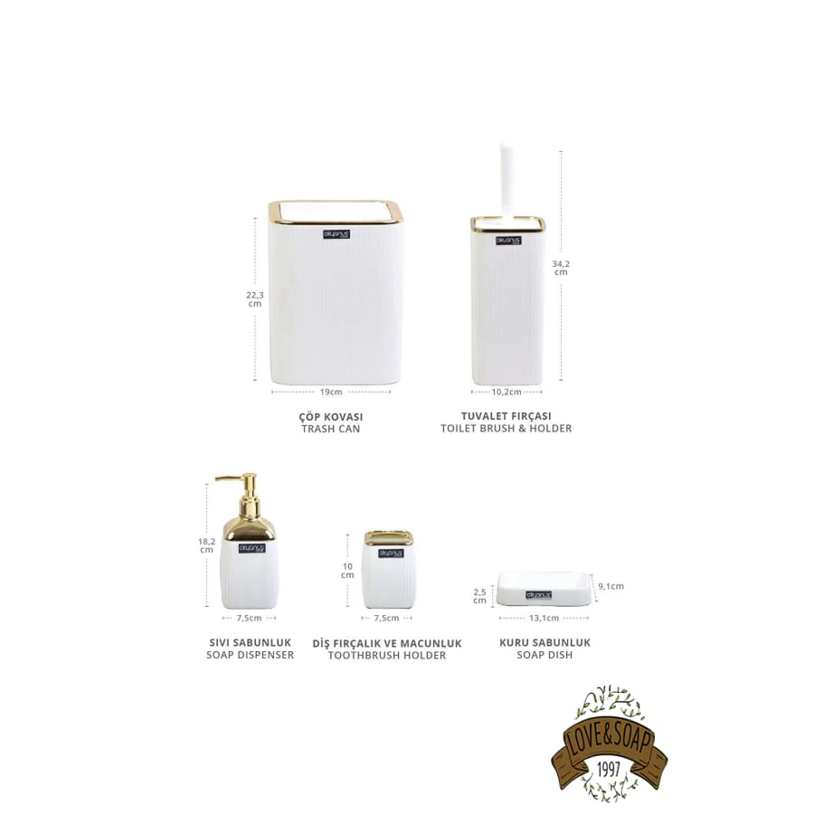 Ensemble d'accessoires de salle de bain chic de 5 pièces en plastique et touche métallisé – Image 5