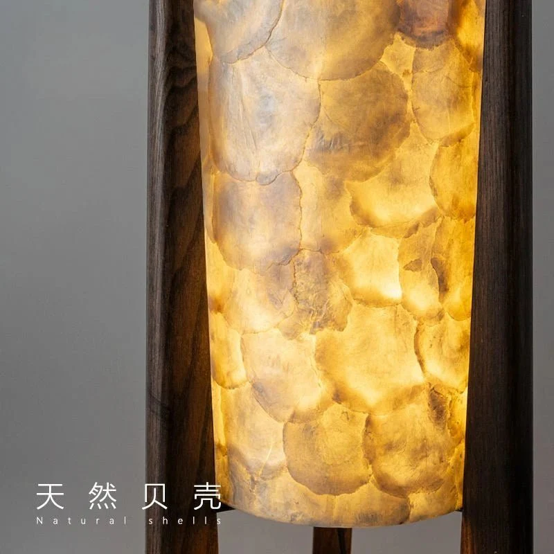 Lampadaire en noyer massif avec abat-jour rond en tissu dimmable – Image 3